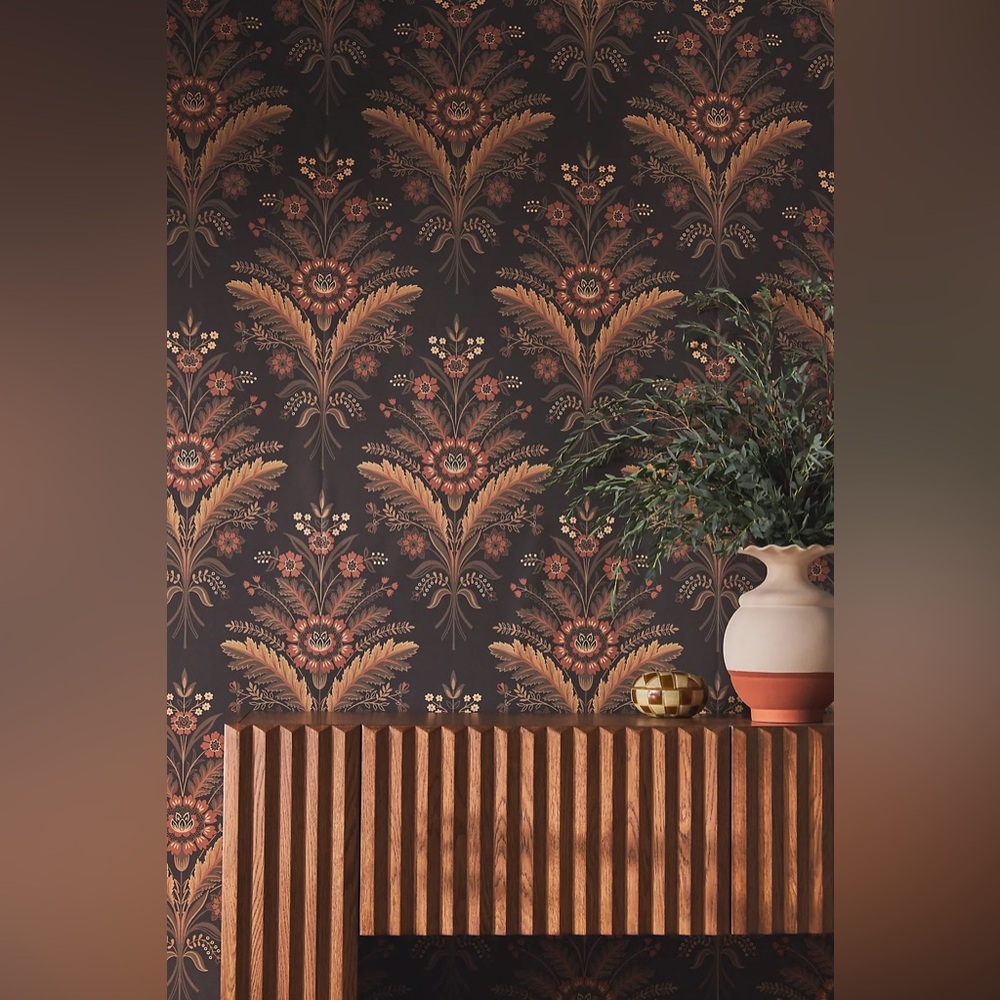 Anthropologie Moorbank Brown Botanical Floral Geometric Earth Tone Wallpaper NWT